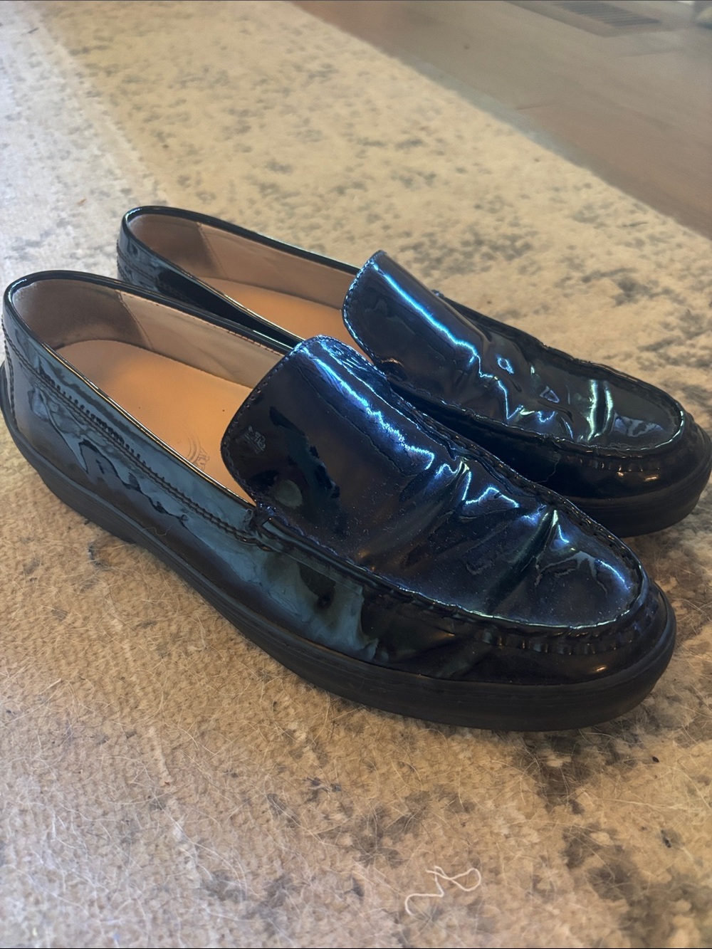 Tods Gommino Black Patent Leather Loafers Size 40.5